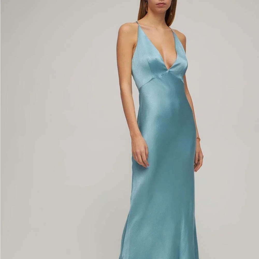 Bec + Bridge light blue green Marley plunge midi satin slip dress – size 2 (XS)